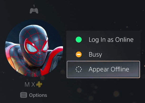 Appear offline on the PS5 via login screen