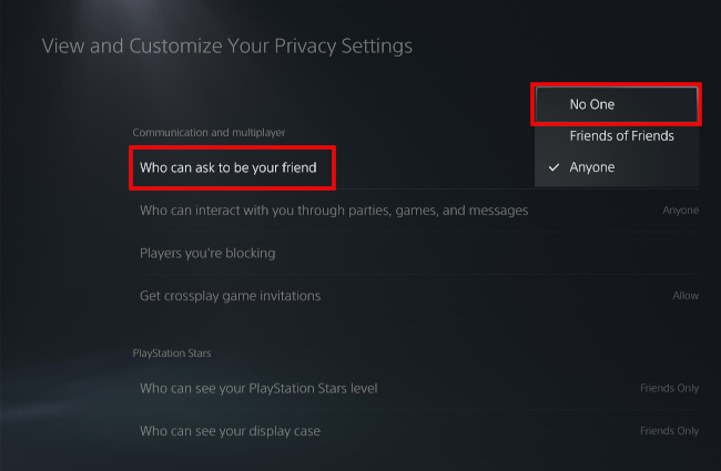 Block friend requests on PS5