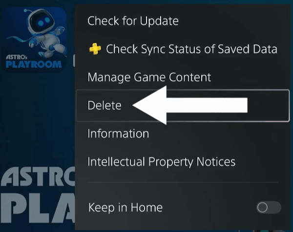 Delete a game or app on the PS5