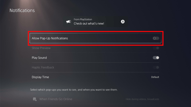 Disable Allow Pop-Up Notifications on PS5