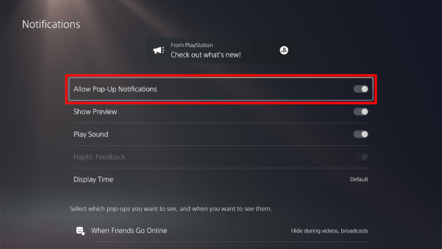 Enable Allow Pop-Up Notifications on PS5