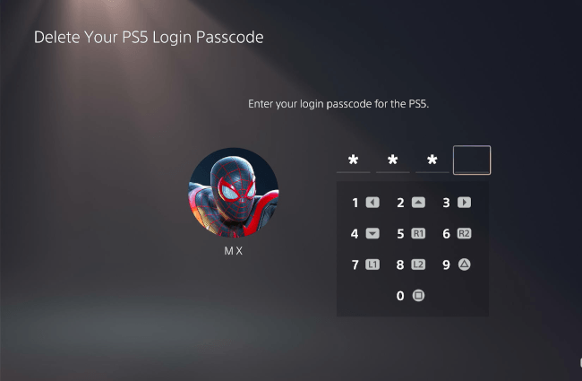 Enter your login passcode for the PS5