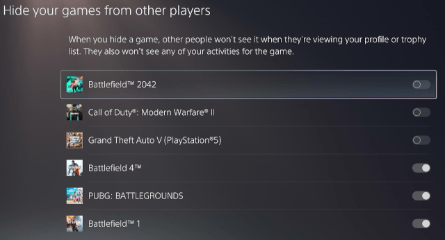 Hide your games from other players on the PS5