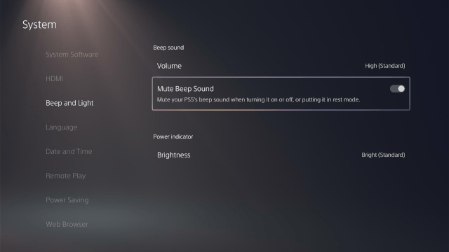 Mute beep sound on the PS5
