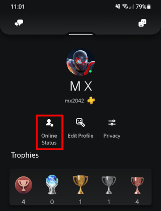 Online status settings in the PlayStation app