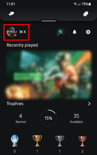 PlayStation profile icon in the PlayStation app