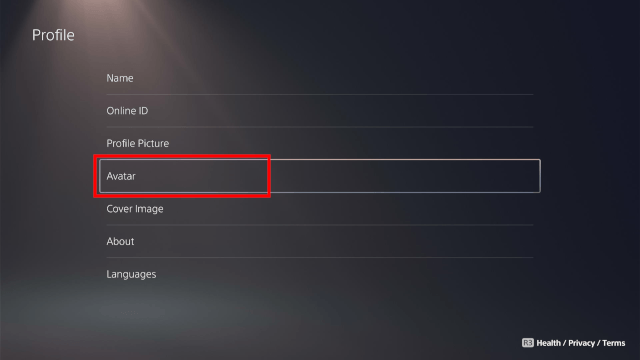PS5 avatar setting