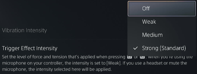 PS5 controller trigger effect intensity setting