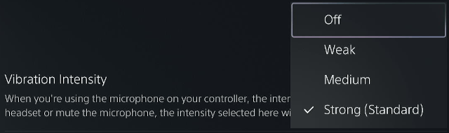 PS5 controller vibration intensity setting