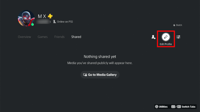 PS5 edit profile button