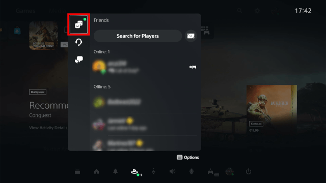 PS5 friends tab