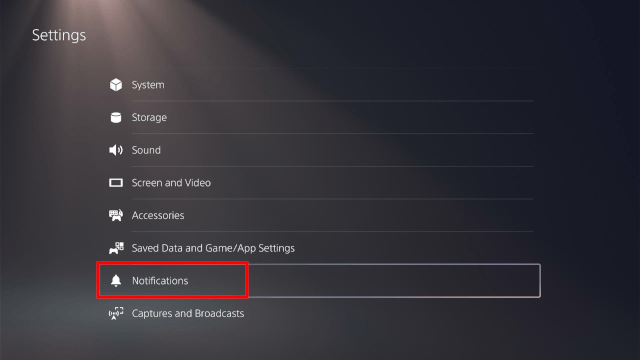 PS5 notification settings