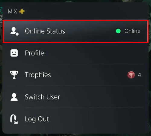 PS5 Online Status menu