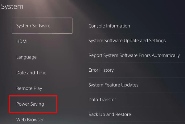 PS5 power saving settings