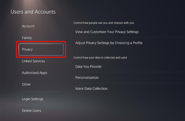 PS5 privacy settings