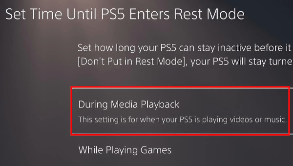 PS5 rest mode setting During Media Playback