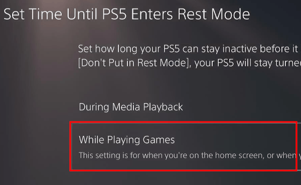 PS5 rest mode setting While Playing Games