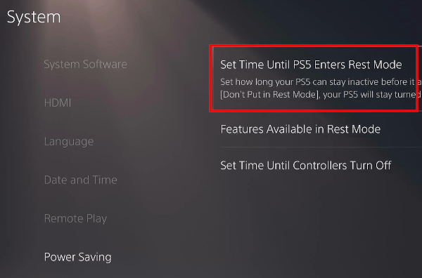 PS5 rest mode settings