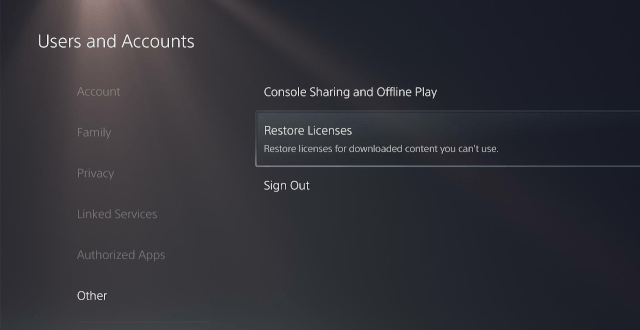 PS5 Restore licenses