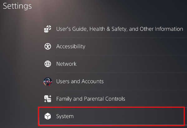 PS5 System settings