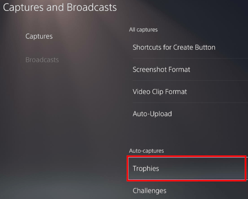 PS5 trophy settings