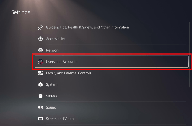 PS5 users and accounts settings