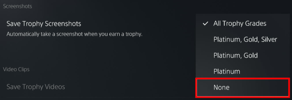 Turn off trophy screenshots on a PS5