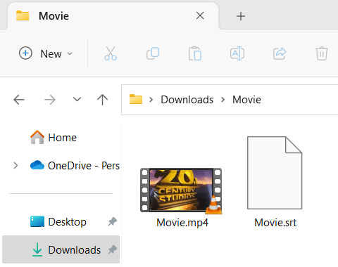 Video file and SRT subtitle file