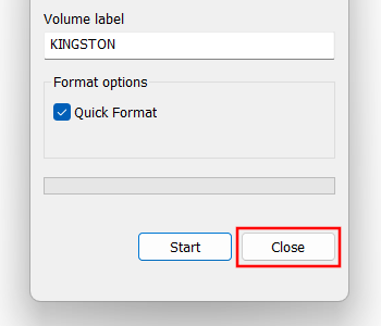 Windows format close button