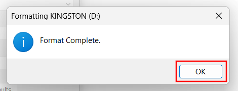 Windows format OK button